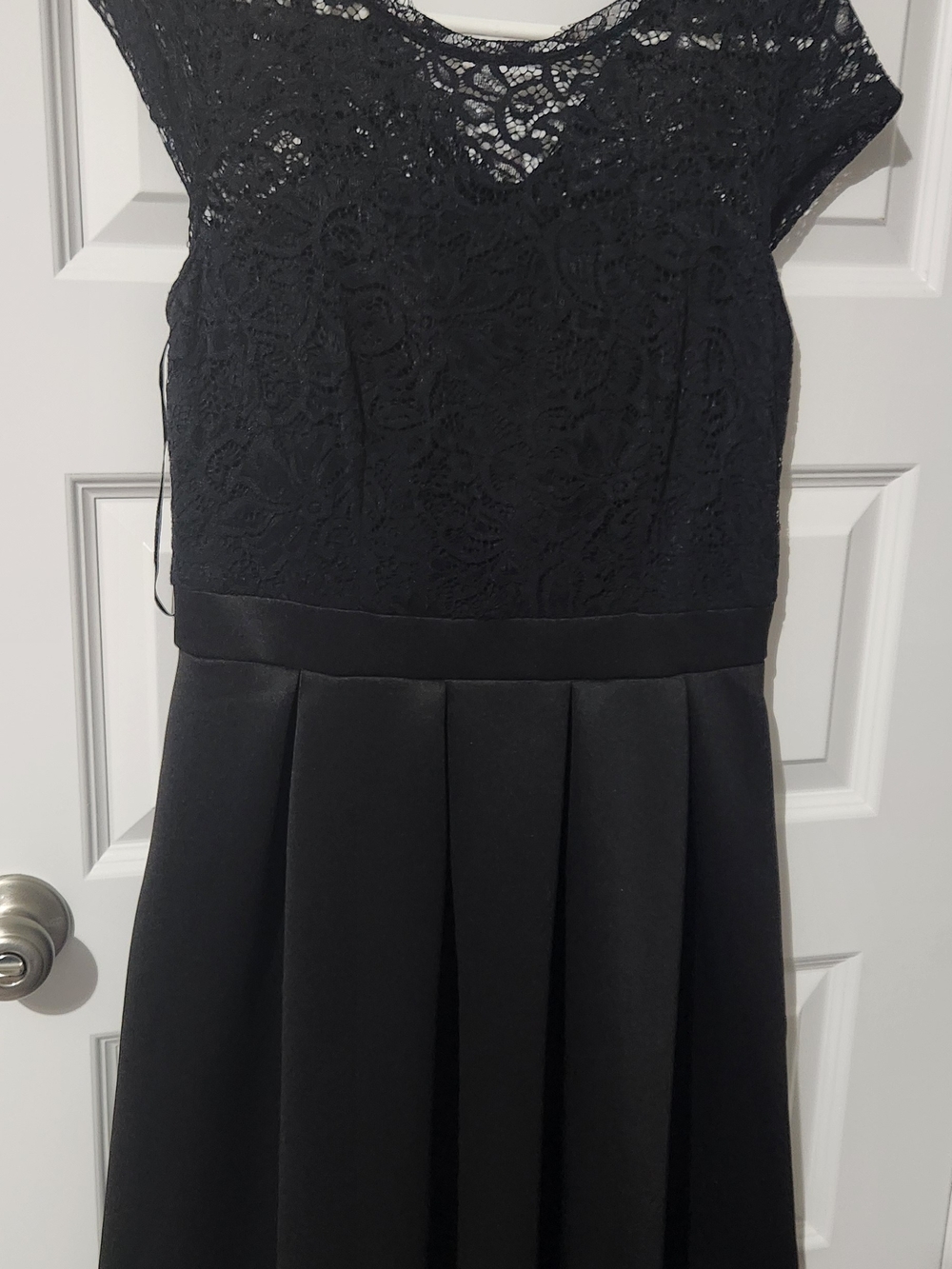 Black Lace Bodice Fit-and-Flare Formal Dress